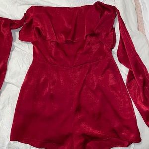 COTTON CANDY LA off the shoulder red satin romper